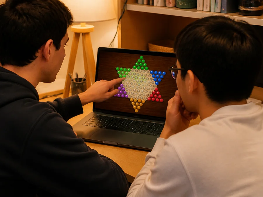 Two players alternating who moves first in same-device Chinese Checkers